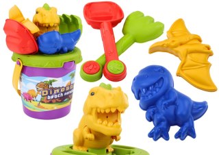 LEAN Toys Zestaw Do Piasku Wiaderko Łopatka Grabki Foremki Dinozaury