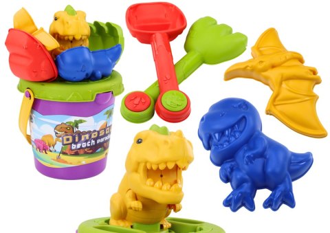 LEAN Toys Zestaw Do Piasku Wiaderko Łopatka Grabki Foremki Dinozaury