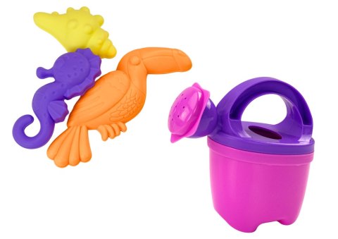 LEAN Toys Zestaw Do Piasku Wiaderko Łopatka Grabki Konewka Jednorożec Fioletowy