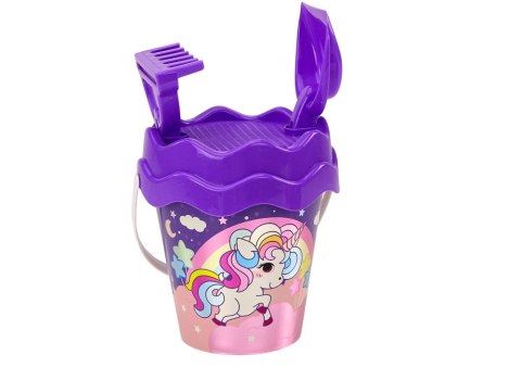 LEAN Toys Zestaw Do Piasku Wiaderko Łopatka Grabki Konewka Jednorożec Fioletowy