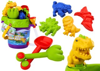 LEAN Toys Zestaw Do Piasku Wiaderko Z Prysznicem Konewka i Foremki Dinozaury Zestaw