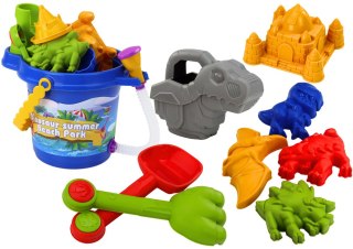 LEAN Toys Zestaw Do Piasku Wiaderko Z Prysznicem Łopatka Grabki Foremki Dinozaury