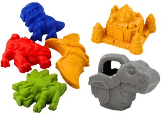 LEAN Toys Zestaw Do Piasku Wiaderko Z Prysznicem Łopatka Grabki Foremki Dinozaury