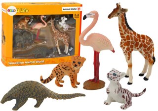 LEAN Toys Zestaw Figurek Zwierzęta Żyrafa Flaming Słoń Tygrys