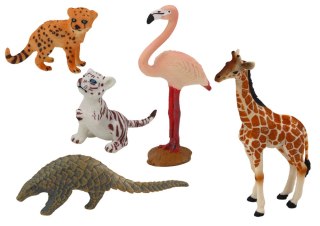 LEAN Toys Zestaw Figurek Zwierzęta Żyrafa Flaming Słoń Tygrys
