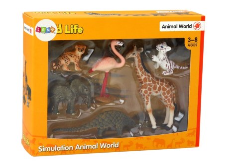 LEAN Toys Zestaw Figurek Zwierzęta Żyrafa Flaming Słoń Tygrys