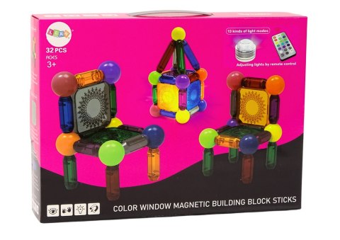 LEAN Toys Zestaw Klocków Magnetycznych Z Podświetleniem 32 Elementy