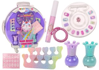 LEAN Toys Zestaw Kosmetyków W Walizce Do Paznokci Makijażu Walizka Fioletowa 9 El.