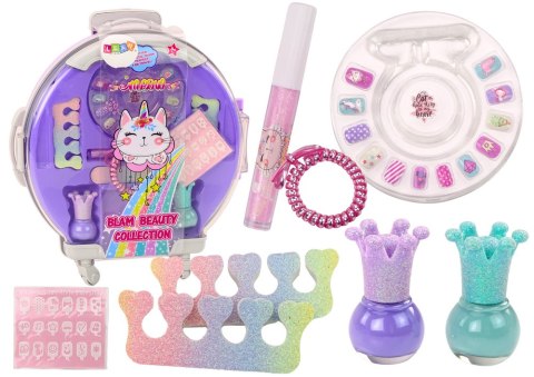LEAN Toys Zestaw Kosmetyków W Walizce Do Paznokci Makijażu Walizka Fioletowa 9 El.