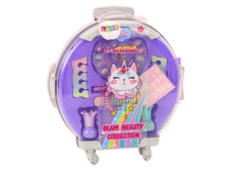 LEAN Toys Zestaw Kosmetyków W Walizce Do Paznokci Makijażu Walizka Fioletowa 9 El.
