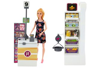 LEAN Toys Zestaw Lalka W Supermarkecie Regały Koszyk Sklepowy Produkty Spożywcze