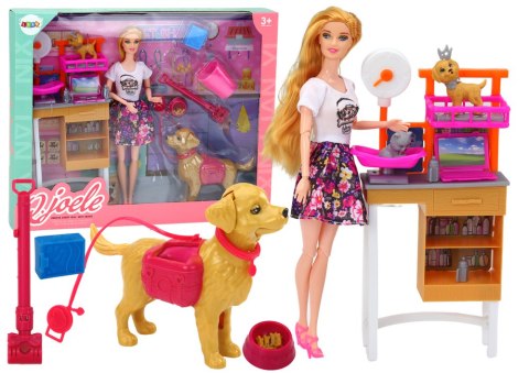 LEAN Toys Zestaw Lalka Z Psami Kot Karma Weterynarz Akcesoria