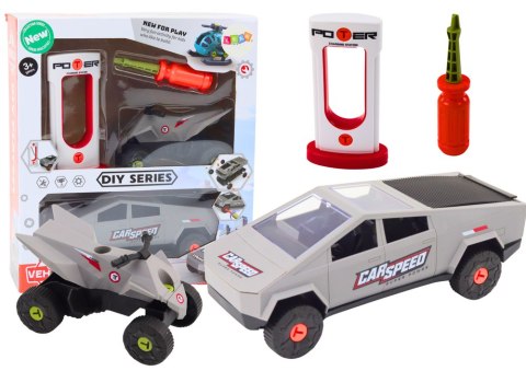 LEAN Toys Zestaw Nowoczesne Auto z Quadem Do Rozkręcania DIY Szary
