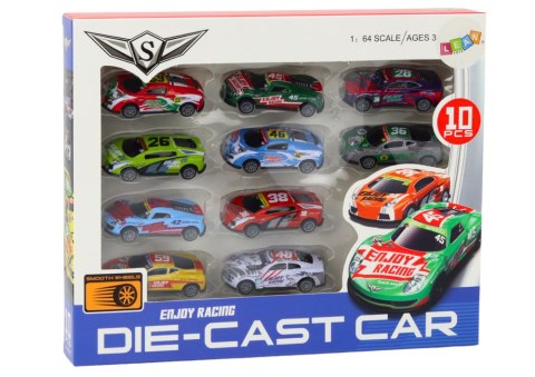LEAN Toys Zestaw Samochodzików Resoraki Autka Sportowe Wyścigowe 1:64 10 szt.