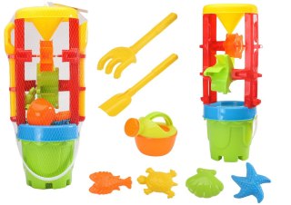 LEAN Toys Zestaw Zabawek Do Piasku Duży Młynek Wiaderko Foremki Kolorowy