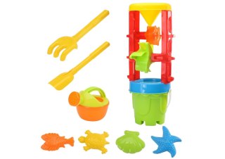 LEAN Toys Zestaw Zabawek Do Piasku Duży Młynek Wiaderko Foremki Kolorowy