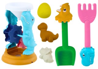 LEAN Toys Zestaw Zabawek Do Piasku Młynek Łopatka Grabki Foremki Dinozaury