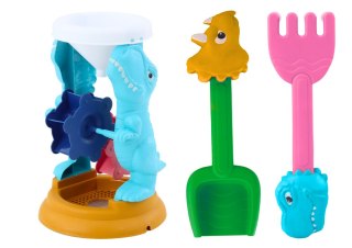 LEAN Toys Zestaw Zabawek Do Piasku Młynek Łopatka Grabki Foremki Dinozaury