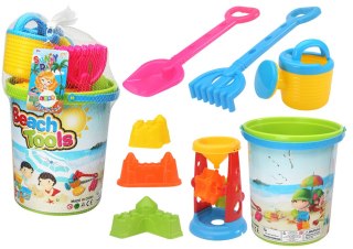 LEAN Toys Zestaw Zabawek Do Piasku Wiaderko Młynek Konewka Foremki Kolorowy