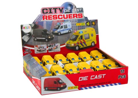 LEAN Toys Ambulans Karetka 1:32 Otwierane Drzwi Światła Dźwięki Napęd Żółt