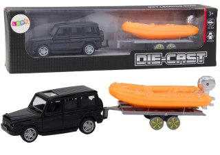 LEAN Toys Auto Terenowe Czarne z Przyczepą Łódź Pomarańczowa