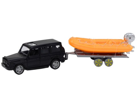 LEAN Toys Auto Terenowe Czarne z Przyczepą Łódź Pomarańczowa