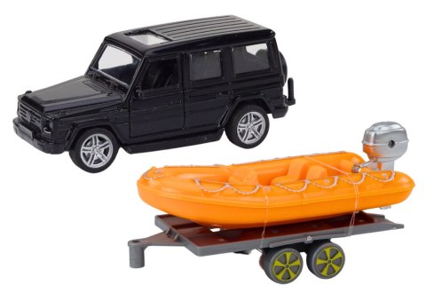 LEAN Toys Auto Terenowe Czarne z Przyczepą Łódź Pomarańczowa