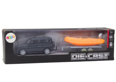 LEAN Toys Auto Terenowe Czarne z Przyczepą Łódź Pomarańczowa