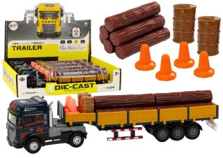 LEAN Toys Ciężarówka Z Drewnem Niebieska Tir Przyczepa 1:24 Bale Dźwięki Światła