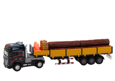 LEAN Toys Ciężarówka Z Drewnem Niebieska Tir Przyczepa 1:24 Bale Dźwięki Światła