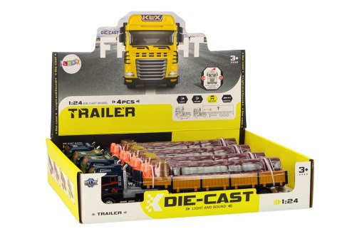 LEAN Toys Ciężarówka Z Drewnem Niebieska Tir Przyczepa 1:24 Bale Dźwięki Światła