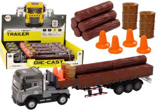 LEAN Toys Ciężarówka Z Drewnem Tir Przyczepa 1:24 Bale Drewna Dźwięki Światła
