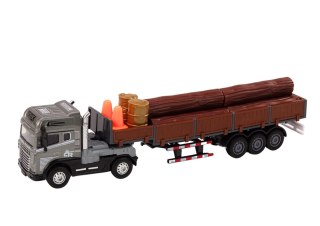 LEAN Toys Ciężarówka Z Drewnem Tir Przyczepa 1:24 Bale Drewna Dźwięki Światła
