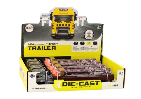 LEAN Toys Ciężarówka Z Drewnem Tir Przyczepa 1:24 Bale Drewna Dźwięki Światła