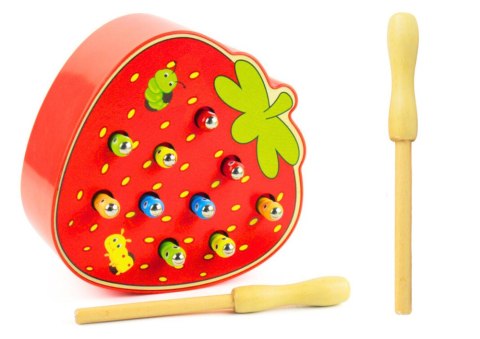 LEAN Toys Drewniana Gra Zręcznościowa Złap Robaczka Truskawka Czerwona