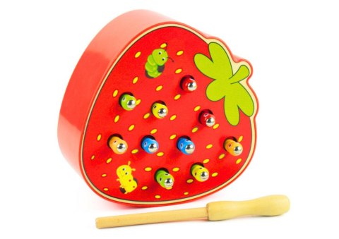 LEAN Toys Drewniana Gra Zręcznościowa Złap Robaczka Truskawka Czerwona