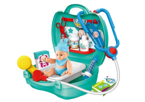 LEAN Toys Dziecięcy Zestaw Doktora Z Lalką Akcesoria Walizka Zielona