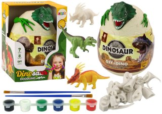 LEAN Toys Jajo Z Dinozaurami Do Malowania Farbki Pędzelki DIY Zielony