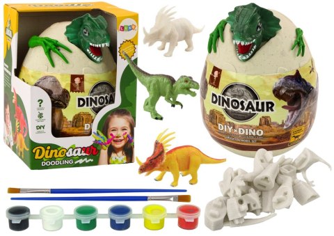 LEAN Toys Jajo Z Dinozaurami Do Malowania Farbki Pędzelki DIY Zielony