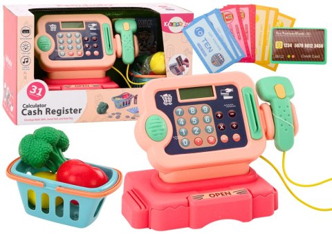 LEAN Toys Kasa Fiskalna Nauka Liczenia Monety Koszyk Światła Dźwięki Różowa