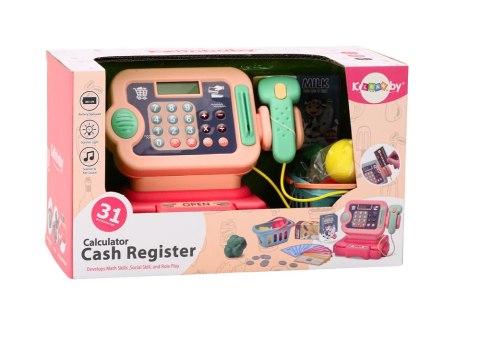 LEAN Toys Kasa Fiskalna Nauka Liczenia Monety Koszyk Światła Dźwięki Różowa