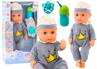 LEAN Toys Lalka Bobas W Szarej Piżamce Siusiająca Butelka Smoczek Dźwięki