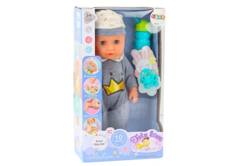 LEAN Toys Lalka Bobas W Szarej Piżamce Siusiająca Butelka Smoczek Dźwięki