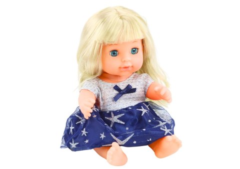 LEAN Toys Lalka W Granatowej Sukience Siusiająca Butelka Grzechotka Dźwięki