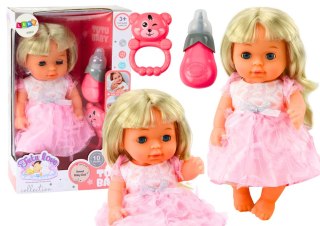 LEAN Toys Lalka W Jasno-Różowej Sukience Siusiająca Butelka Grzechotka Dźwięki