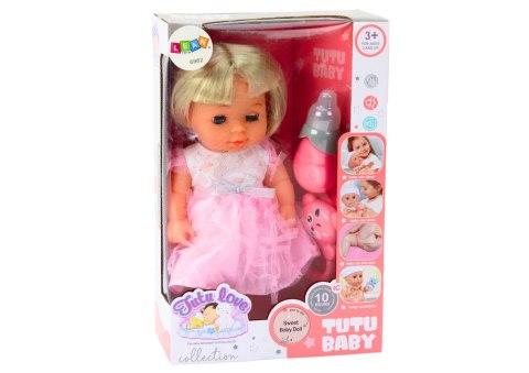 LEAN Toys Lalka W Jasno-Różowej Sukience Siusiająca Butelka Grzechotka Dźwięki
