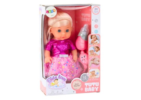 LEAN Toys Lalka W Różowej Sukience Siusiająca Butelka Grzechotka Dźwięki