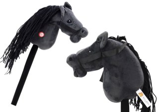 LEAN Toys Pluszowa Głowa Konia Na Kiju Hobby Horse Koń Długowłosy Czarny Dźwięki