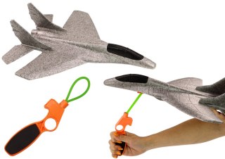 LEAN Toys Samolot Myśliwiec Styropianowy Z Procą Wyrzutnia Szary