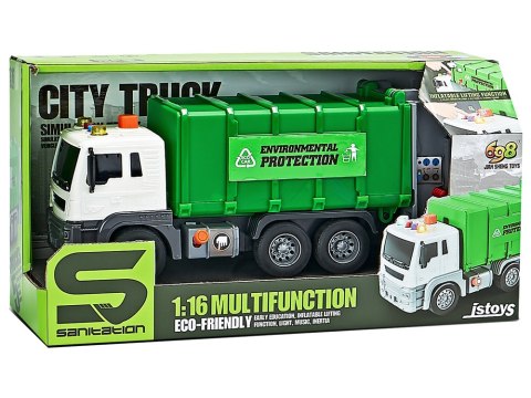 LEAN Toys Śmieciarka Napęd Frykcyjnym Efekty Dźwiękowe Zielona 1:16 Segregowanie
